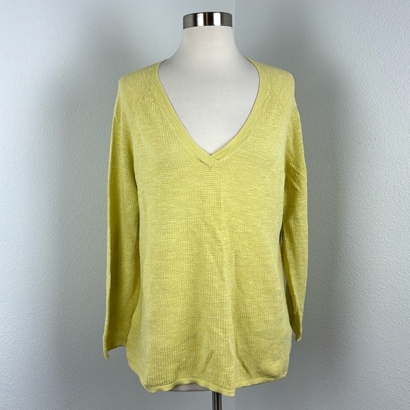 Eileen Fisher Sweaters - Eileen Fisher Linen & Cotton Blend Yellow Long Sleeve Knit V-neck Sweater, Sz 1X